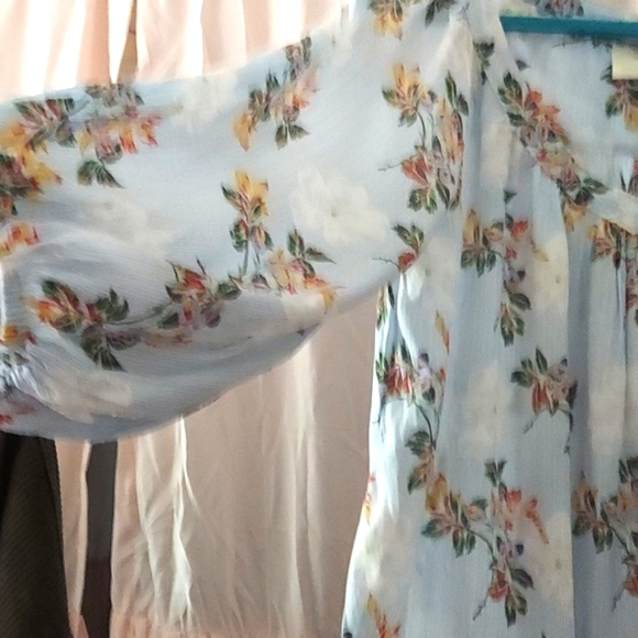 Anthropologie Maeve Boswell Balloon Sleeve V neck Floral Tunic blouse Size 14 - Picture 4 of 9
